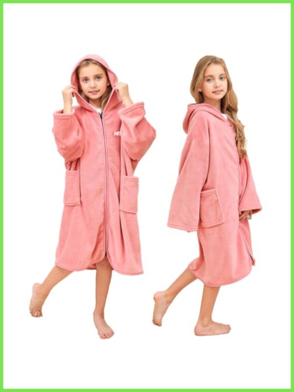 Kids Hooded Towel Poncho Plush Fleece Zip Surf Changing Robe